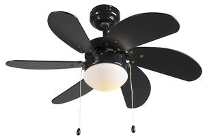 Mennyezeti ventilátor fekete fa mintával 80 cm húzózsinórral - Fresh