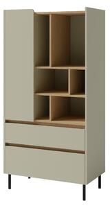 Könyvespolc Fiosono 105, Ajtókkal, Zárt, Fiókokkal, Laminált forgácslap, 165x80x40cm, Tölgy, Eukaliptusz