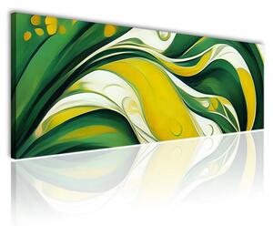 120x50 cm Zöld és sárga absztrakt ívek vászonkép