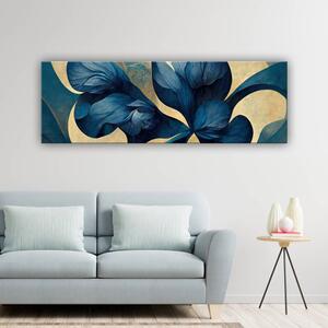 120x50 cm Kék és fehér absztrakt virág vászonkép