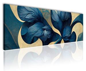 120x50 cm Kék és fehér absztrakt virág vászonkép