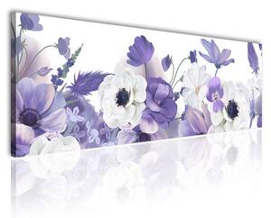 120x50 cm Halvány lila és fehér virágok vászonkép