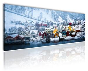120x50 cm Színes norvég házak vászonkép