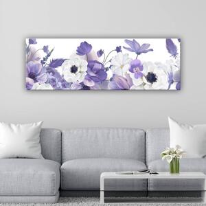 120x50 cm Halvány lila és fehér virágok vászonkép