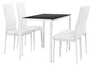 Üveg étkezőgarnitúra 4 műbőr székkel Porvoo fehér/fekete