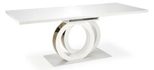 Asztal Houston 1660, Fényes fehér, Aranysárga, 76.5x90x160cm, Hosszabbíthatóság, Közepes sűrűségű farostlemez, Közepes sűrűségű farostlemez, Fém
