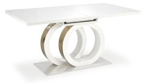 Asztal Houston 1660, Fényes fehér, Aranysárga, 76.5x90x160cm, Hosszabbíthatóság, Közepes sűrűségű farostlemez, Közepes sűrűségű farostlemez, Fém