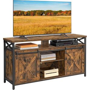 TV-szekrény tolóajtókkal, 147 x 40 x 76 cm, 65 colos TV-hez, rusztikus barna-fekete