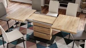 Mazzoni PIANO Arany Craft tölgy / Fekete matt - modern 200 cm-ig kihúzható asztal