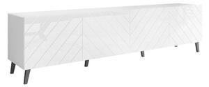 TV-állvány Charlotte 145, Közepes sűrűségű farostlemez, Laminált forgácslap, 52x200x42cm, Fényes fehér, Fehér