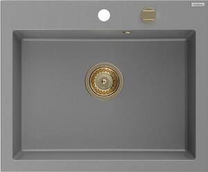 Mexen Elix, 1 rekeszes gránit mosogató 600 x 500 mm, szürke, arany szifon - 6525601005-71-G
