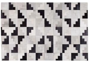 Modern Fekete És Szürke Geometrikus Bőr Patchwork Szőnyeg 160 x 230 cm EFIRLI