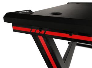 KONDELA Gamer asztal/számítógépasztal, RGB LED világítással, fekete/piros, MACKENZIE 140cm