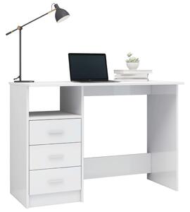 VidaXL magasfényű fehér forgácslap íróasztal fiókokkal 110x50x76 cm
