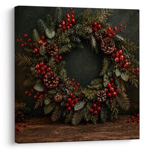 Kép téli koszorú tobozokkal és gyertyákkal