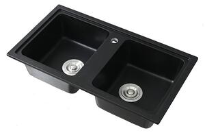Tia szögletes két medencés gránit mosogató szifonnal fekete