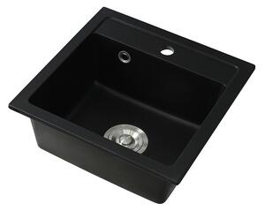 Nia szögletes egy medencés gránit mosogató szifonnal fekete