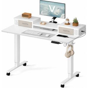 VASAGLE elektromos állítható íróasztal, 120x60 cm, memória funkció, fehér, cserélhető állítható lábakkal és görgőkkel