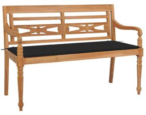 VidaXL tömör tíkfa Batavia pad fekete párnával 120 cm