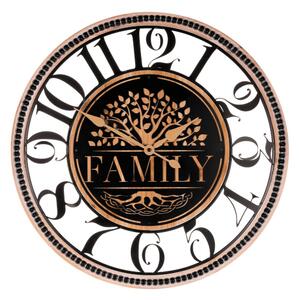 Falióra 60 cm átmérő fa és fém életfa mintával Family felirattal