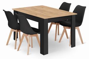 Étkezőasztal szett: NP 120×80 cm artisan/fekete + 4 db OSLO szék fekete/natúr láb