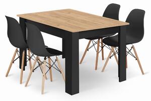 Étkezőasztal szett: NP 120×80 cm artisan/fekete + 4 db OSAKA szék fekete/natúr láb