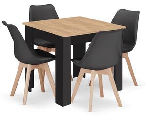 Étkezőasztal szett: NP 80×80 cm artisan/fekete + 4 db OSLO szék fekete/natúr láb