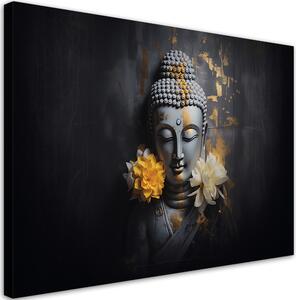 Gario Vászonkép Szürke Buddha és virágok Méret: 60 x 40 cm