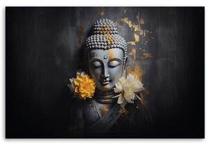 Gario Vászonkép Szürke Buddha és virágok Méret: 60 x 40 cm