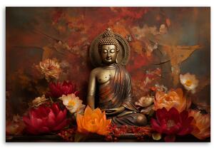 Gario Vászonkép Meditáló Buddha szobor és színes virágok Méret: 60 x 40 cm