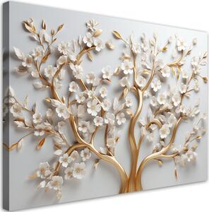 Gario Vászonkép Fehér magnólia virágok arany ágakon Méret: 60 x 40 cm