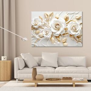 Gario Vászonkép Fehér rózsák arany levelekkel Méret: 60 x 40 cm