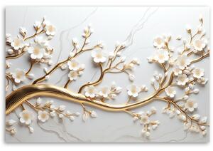 Gario Vászonkép Fehér virágok egy arany ágon Méret: 60 x 40 cm