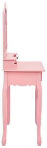 VidaXL rózsaszín császárfa fésülködőasztal-szett ülőkével 80x69x141 cm