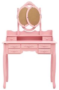 VidaXL rózsaszín fésülködőasztal ülőkével és háromrészes tükörrel