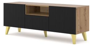 RAVENNA TV-állvány 150 cm, matt fekete ajtókkal, artisan tölgy színű korpusszal, 2 ajtóval és 1 fiókkal