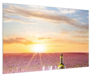 Levandulás mező és bor képe (90x60 cm)