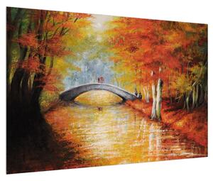 Őszi kép egy híd a folyón (90x60 cm)