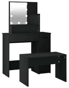 Elegáns Fekete Sminkasztal Szett LED-es Tükörrel
