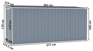 VidaXL szürke acél falhoz erősíthető kerti fészer 118 x 382 x 178 cm
