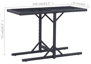 VidaXL fekete polyrattan és üveglapos kerti asztal 110 x 53 x 72 cm