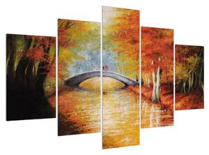 Őszi kép egy híd a folyón (150x105 cm)