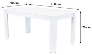 Yorki Standard étkezőasztal 160x90 cm fehér