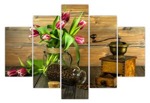 Tulipánok, daráló és kávé képe (150x105 cm)