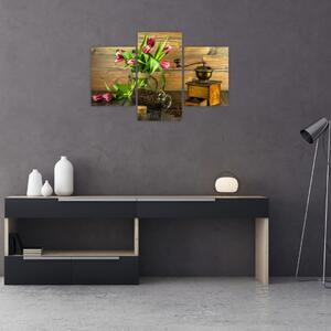 Tulipánok, daráló és kávé képe (90x60 cm)