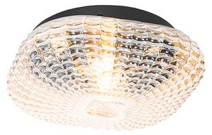 Klassieke plafondlamp zwart met amber glas 30 cm IP44 - Damian