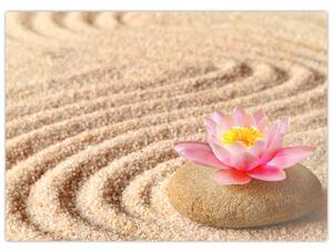 Egy kő, virággal a homokban képe (70x50 cm)