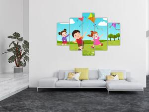 Kép - Sárkányrepülőt éngedő gyermekek (150x105 cm)