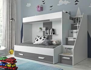 Derry emeletes gyermek ágy tárolóval - fehér/szürke