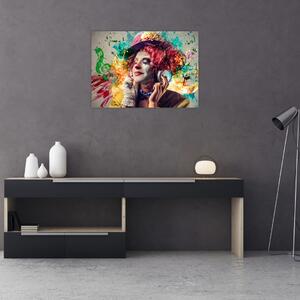 Kép - Női művész fejhallgatóval (70x50 cm)